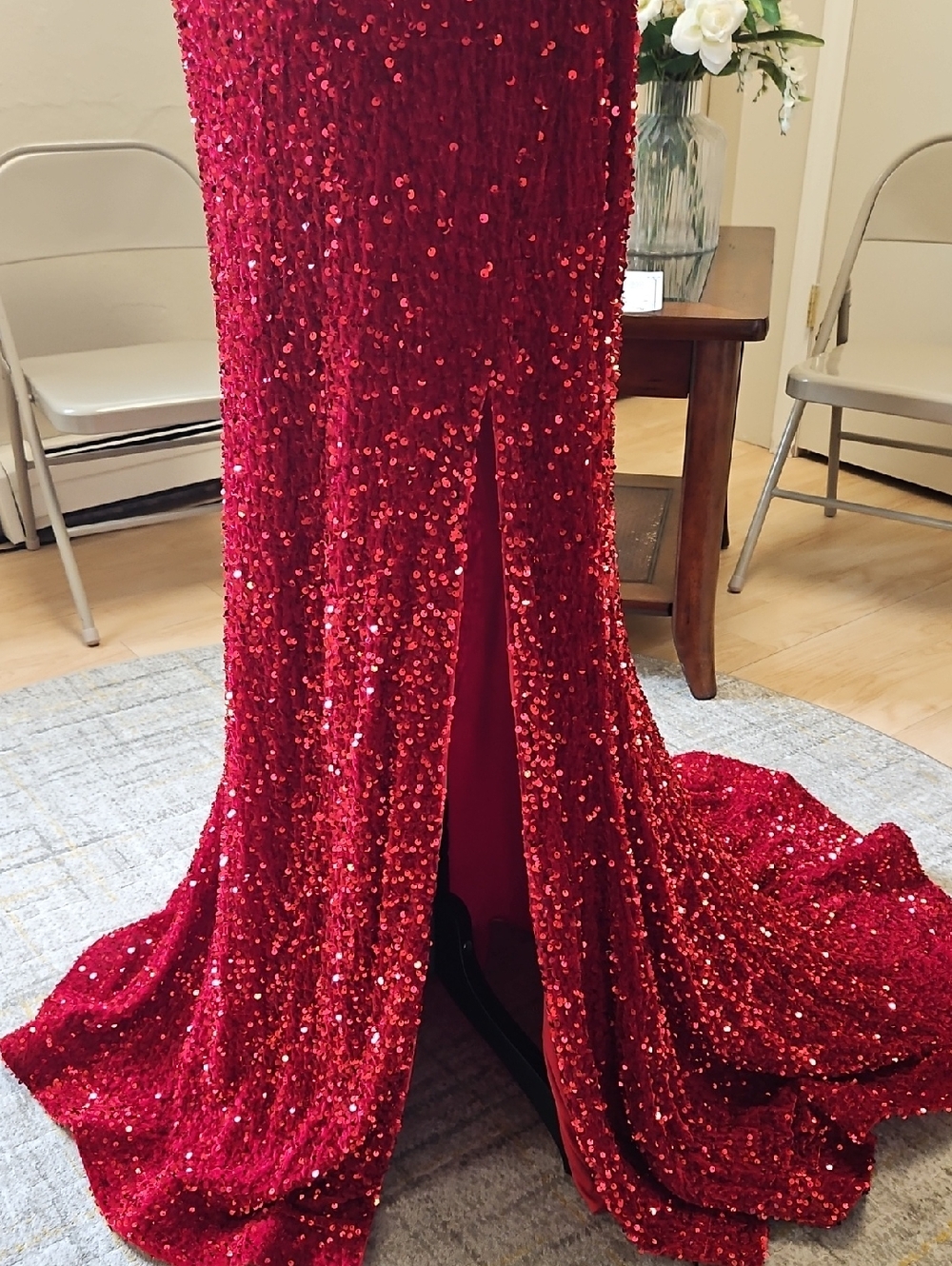 Size 12 red one shoulder sequin on soft velvet trumpet gown NWT Alyce Paris - Picture 11 of 11